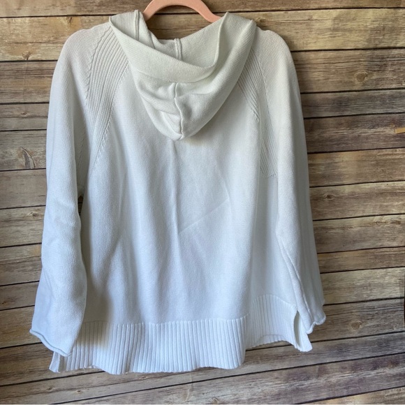Martha Stewart Hooded White Sweater V Neck Large Pull Over Beachy Chunky - Picture 4 of 9